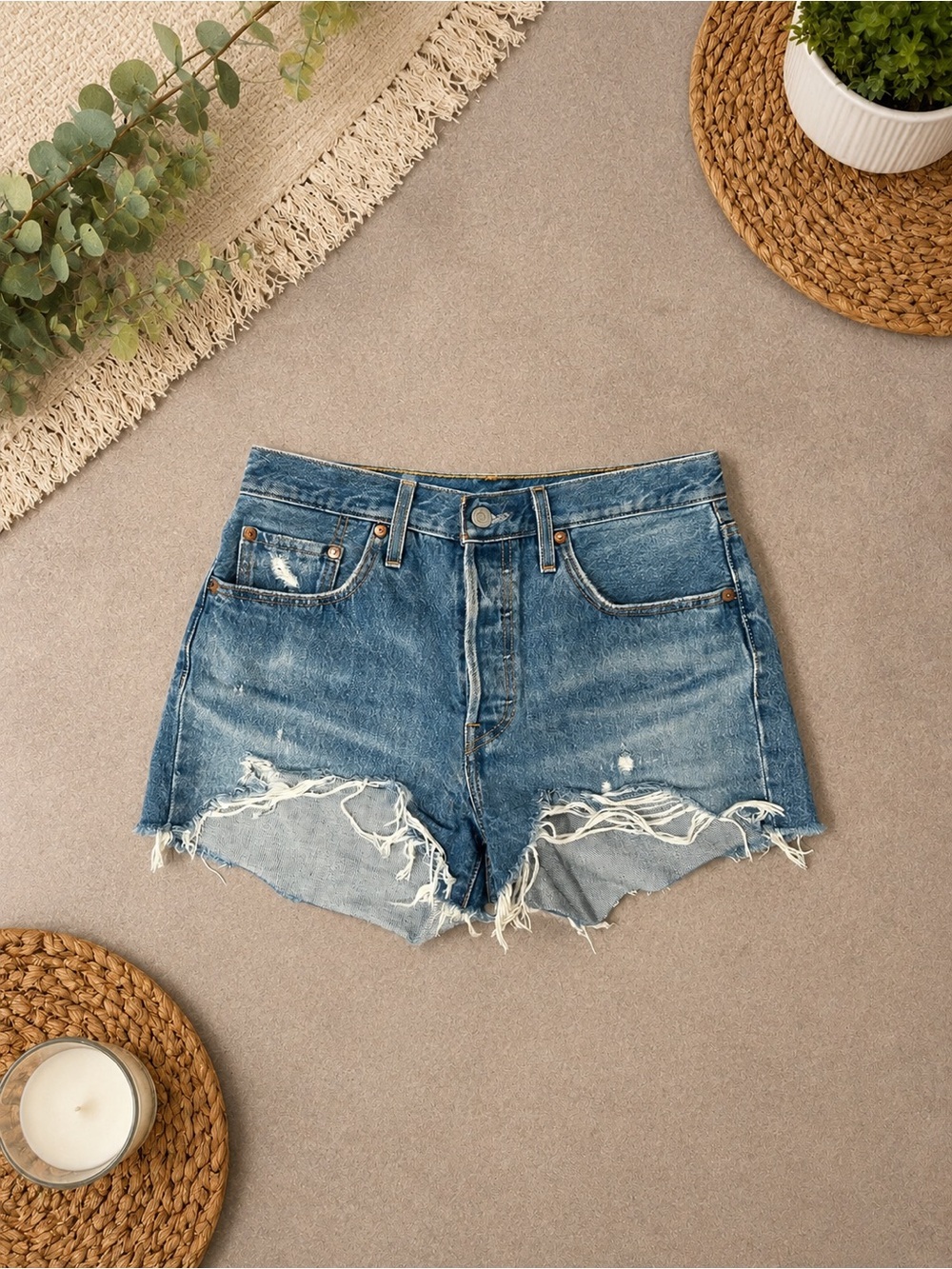 **Levi's Premium 501 Original Cutoff Shorts | Size 28 | Distressed Denim*